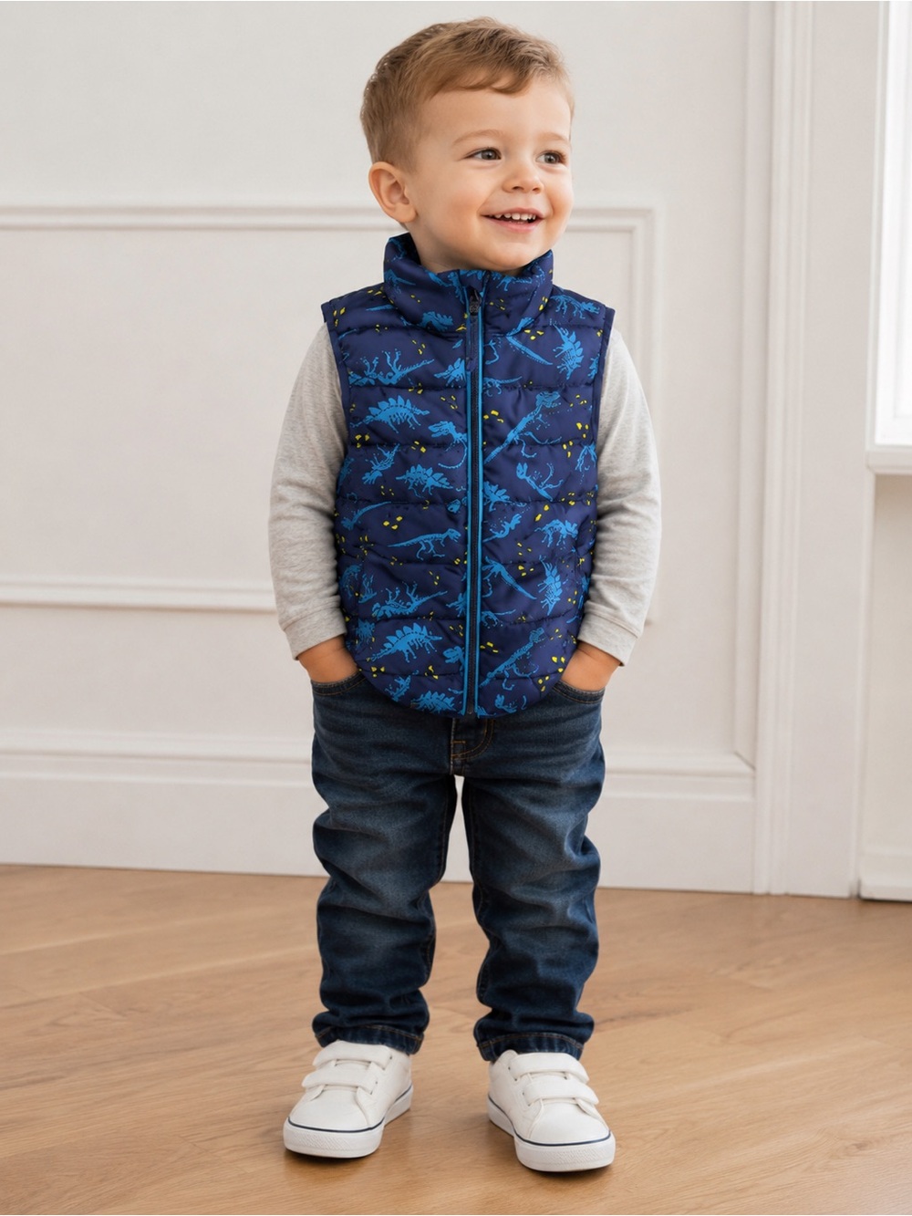 Mountain Warehouse Dinosaur Print Puffer Vest Toddler Blue Lightweight Vest